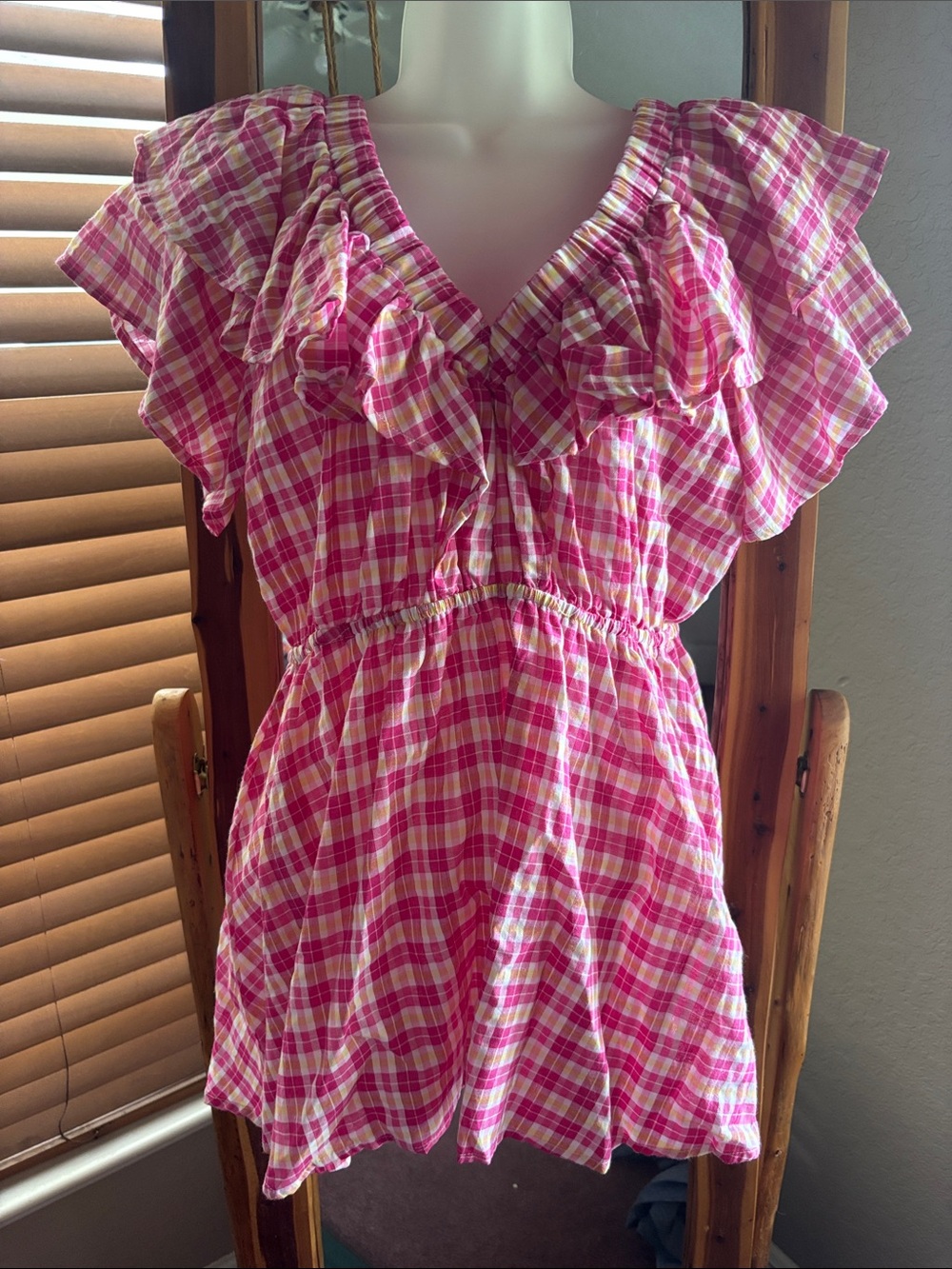 Haptics  Fuchsia and White Plaid top
